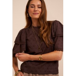 BLOUSE MARRON MANCHES VOLANTS