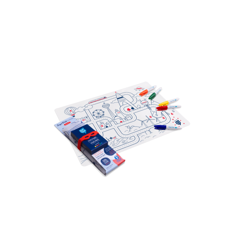 KIT SET DE TABLE SILICONE + FEUTRES CITY