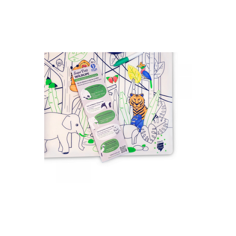 KIT SET DE TABLE SILICONE + FEUTRES JUNGLE WILDLIFE