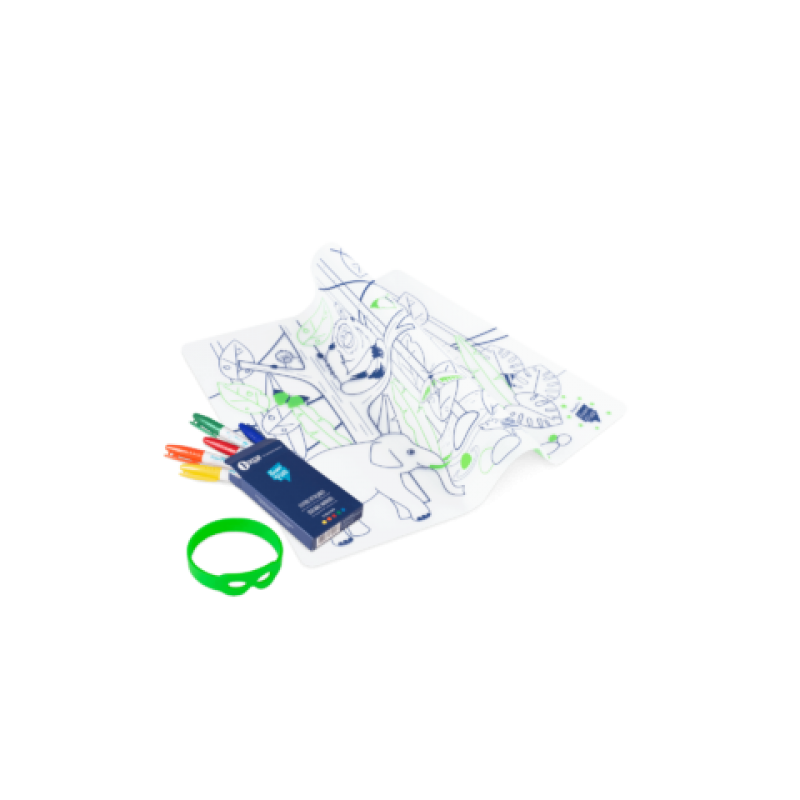 KIT SET DE TABLE SILICONE + FEUTRES JUNGLE WILDLIFE