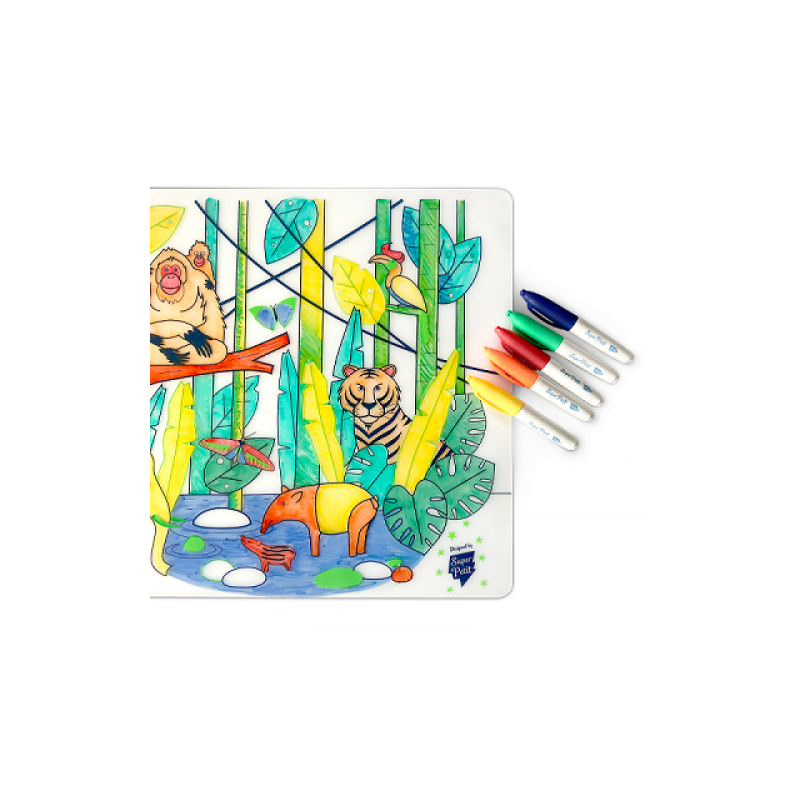 KIT SET DE TABLE SILICONE + FEUTRES JUNGLE WILDLIFE