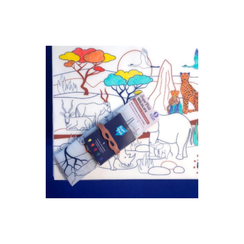 KIT SET DE TABLE SILICONE + FEUTRES SAVANNA WILDLIFE