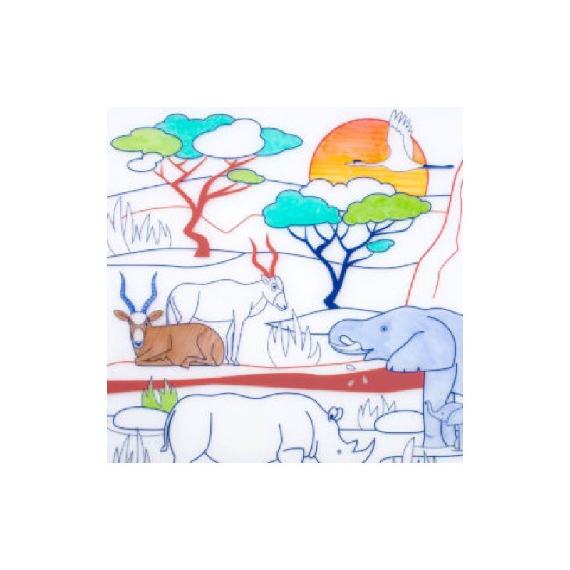 KIT SET DE TABLE SILICONE + FEUTRES SAVANNA WILDLIFE