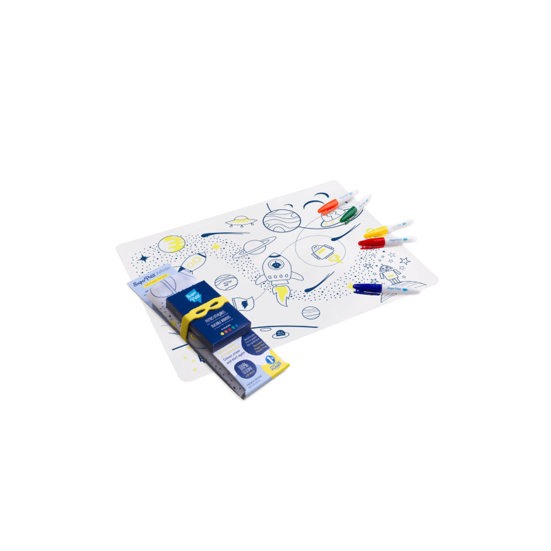 KIT SET DE TABLE SILICONE + FEUTRES SUPER HERO