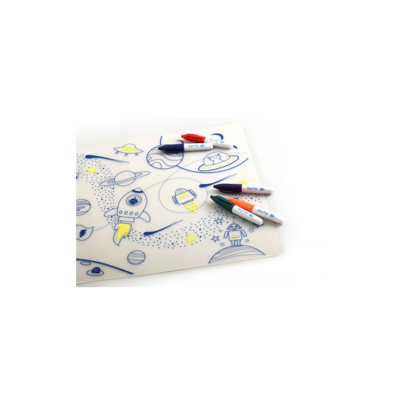 KIT SET DE TABLE SILICONE + FEUTRES SUPER HERO